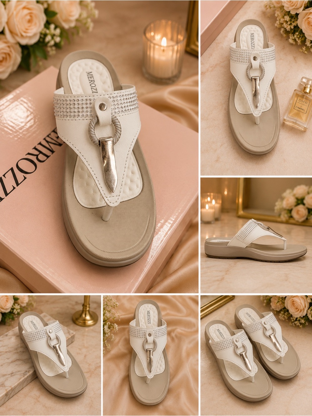 White Embellished Toe-Post Sandals
